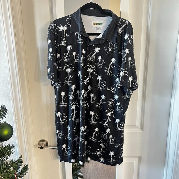 719 Tipsy Elves Palm Trees Short Sleeve Polo Size XXL Color Black White - Picture 2 of 5